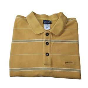 Patagonia Polo Shirt Mens SZ M Candy Pin Striped Organic‎ Preppy Academia